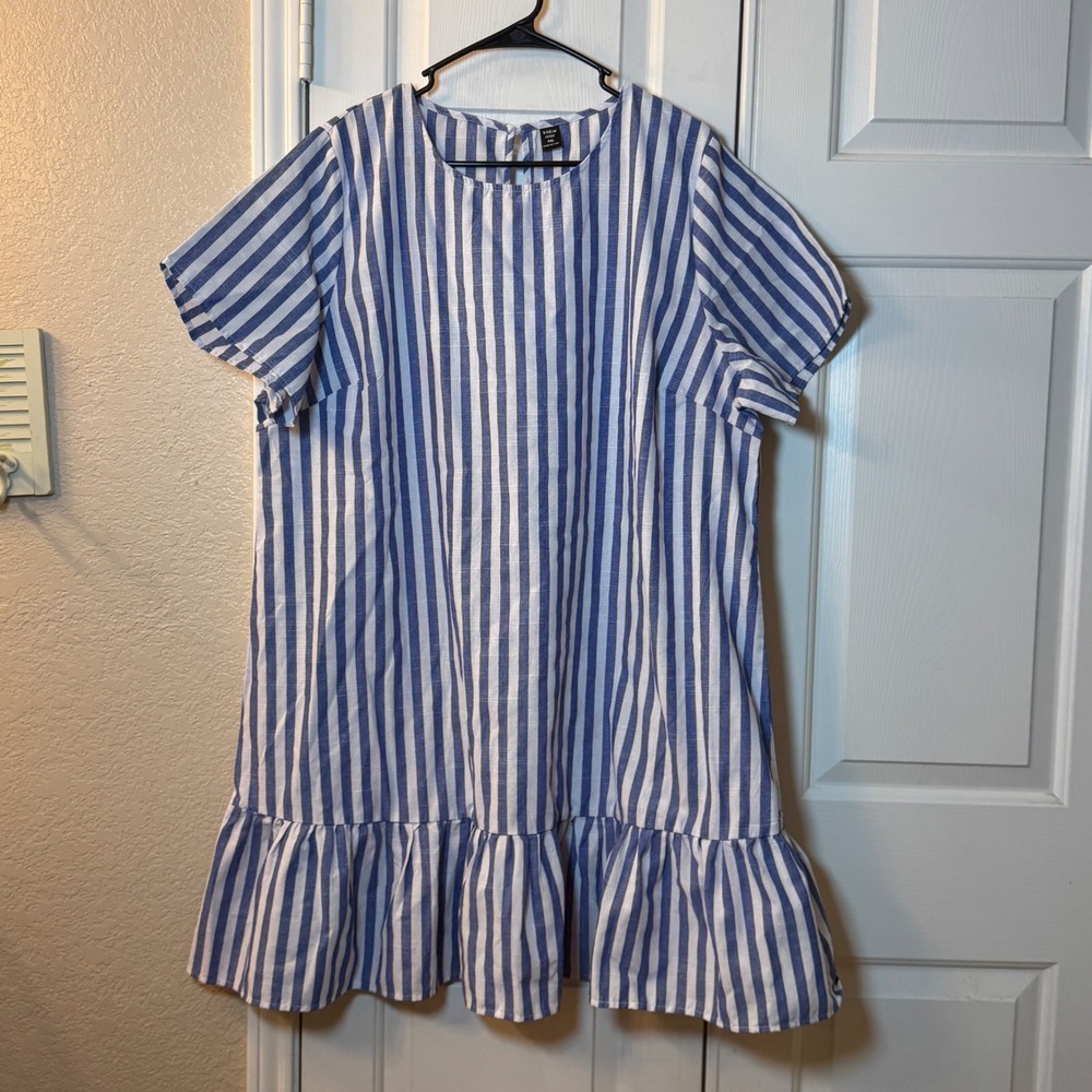 Blue and White Beach Stripe Dress w/ Ruffle Bottom Lightweight Plus Size 4XL